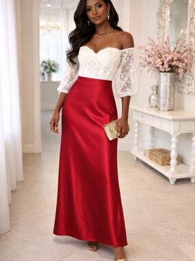 A New Day Red Satin Maxi Skirt SM